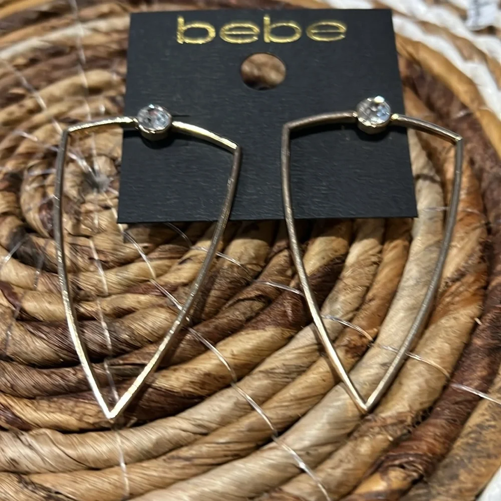 3/$18 Bebe Triangular Gold Pierced Earrings - New - Lot 1028 - Approx. 3” Long - Picture 2 of 4